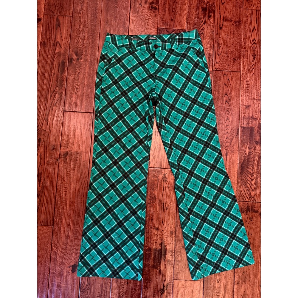 Wild Fable FUNKY Womens Green Black Plaid Low Rise Flare Pants Size 8 Stretch